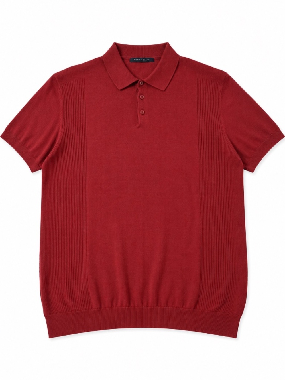 Perry Ellis Men's 2XL Burgundy Red Knit Short Sleeve Polo Sweater Shirt